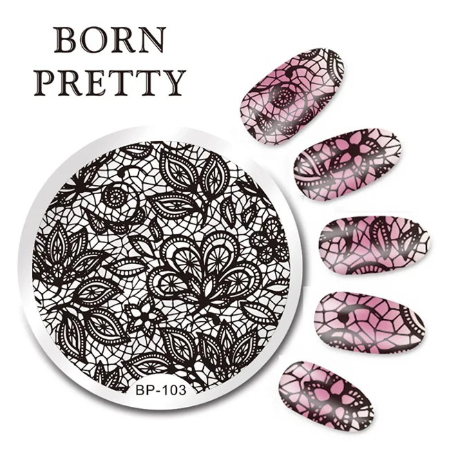 BORN PRETTY Lace серия ногтей штамповка пластины цветок элегантный круглый прямоугольник маникюрная пластина с изображениями для нейл-арта - Цвет: BP-103