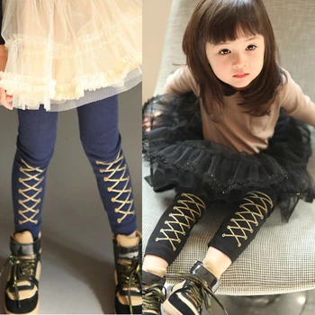 

2018 Spring Autumn 2-10 Year Children Birthday Gift Gray Blue Black Full Length Capri Pattern Little Baby Kids Girl Leggings