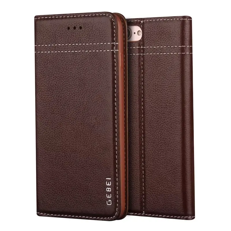  Luxury Original Brand GEBEI Genuine Leather Flip Unique Magnet Design Stand Case Cover For iPhone 1