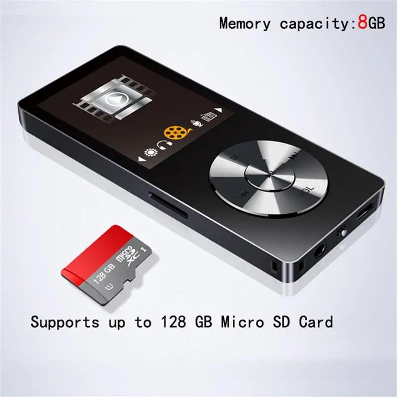 MP4 Player 8G Speaker Full Metal with Screen Voice Recorder Video FM Radio Lossless Music Player Supports 128GB Memory Card