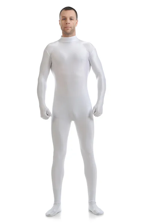 

Mandy Wholesale Men's Skin-Tight Unitard White One Piece Adult Lycra Spandex Zentai Dancewear Zipper