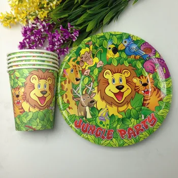 

The Jungle theme 20pcs cups+20pcs paper plates for kids King Lion birthday party Tableware decoration 20people use