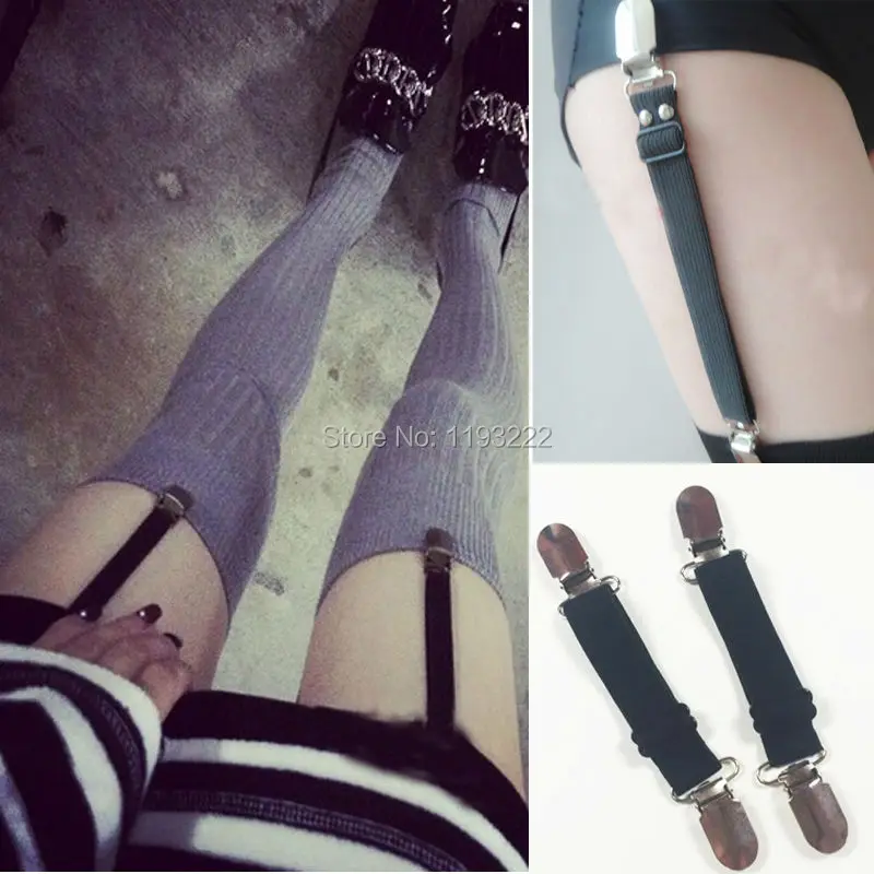 

Punk Basic Plain Elastic Nylon Garters Handmade Clips Sock Stockings Shorts Thigh Garter Belt Suspenders