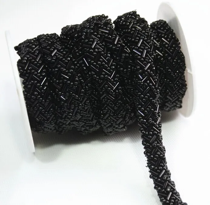 Free shippment!sew on beaded lace trim 1.5cm crystal lace trim ivory