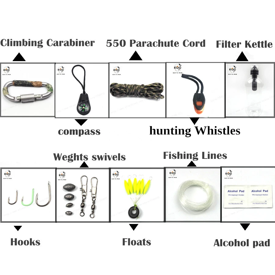 EDC.1991 10 in1 SOS Outdoor Camping Hiking Emergency Survival Gear activated carbon filter kettle Kit Se tactical survival kit 