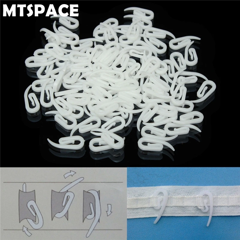

MTSPACE 100pcs/Set Curtain Hanging Hooks Ring Window Curtain Hanger Hooks White Plastic Curtain Hook For Car Home Office Curtain
