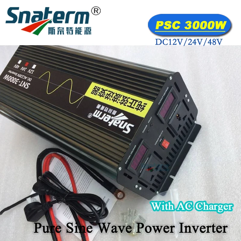

3000W/3KW inverter with AC charger 12V/24V/48VDC to 230VAC 50HZ/60Hz Pure Sine wave off grid power inverter for home indoor use