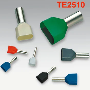 

TE2510 1000pcs Wire Ferrules End Sleeve Double Cord End Terminal Copper Insulated Crimp Splice Terminal connector for two wires