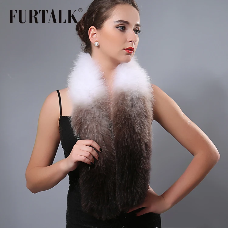 Furtalk шарф из лисьего меха женский модный цвета градиент 110*15 см теплая мягкая