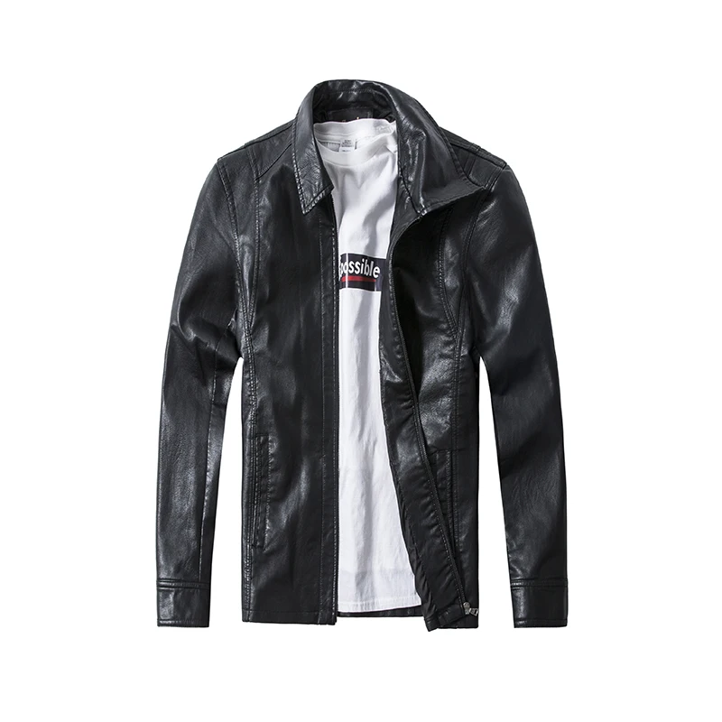  2019 New PU Leather Jacket Mens Coats Long Sleeve Size 4XL Loose and Comfortable Faux Leather Jacke
