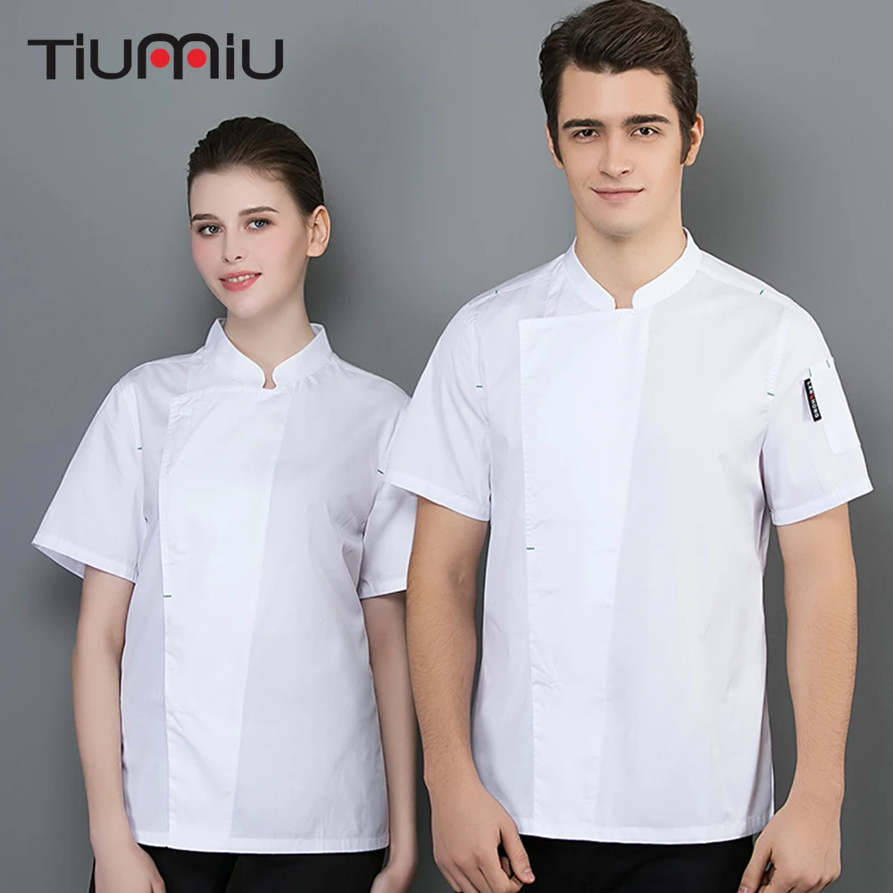 

Chef Shirt Uniform Short Sleeve Summer Breathable Cook Bakery Costumes Restaurant Cafe Kitchen Hotel Solid Color Work Clothes
