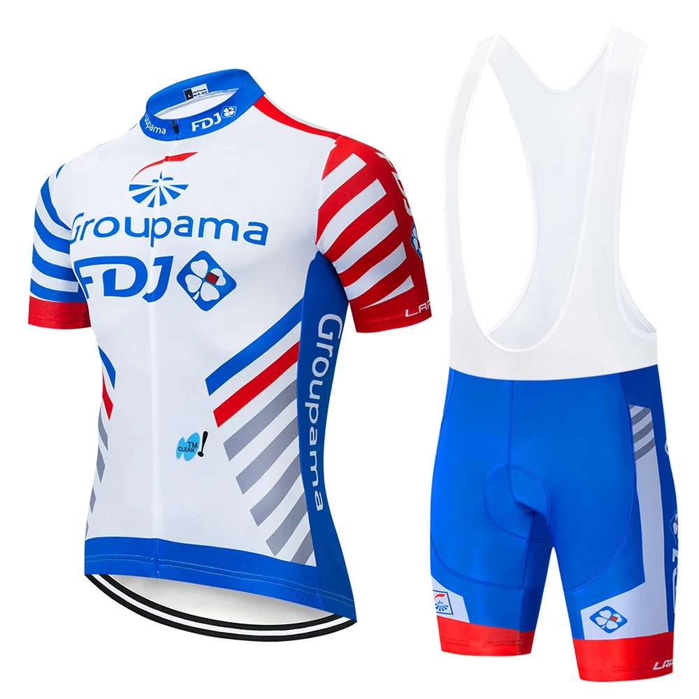 

Groupama FD 2019 Summer Cycling Jersey Men Short Sleeve Suit Set Clothing Clothes Bib Shorts Bicycle Shirt Breathable Sportwear