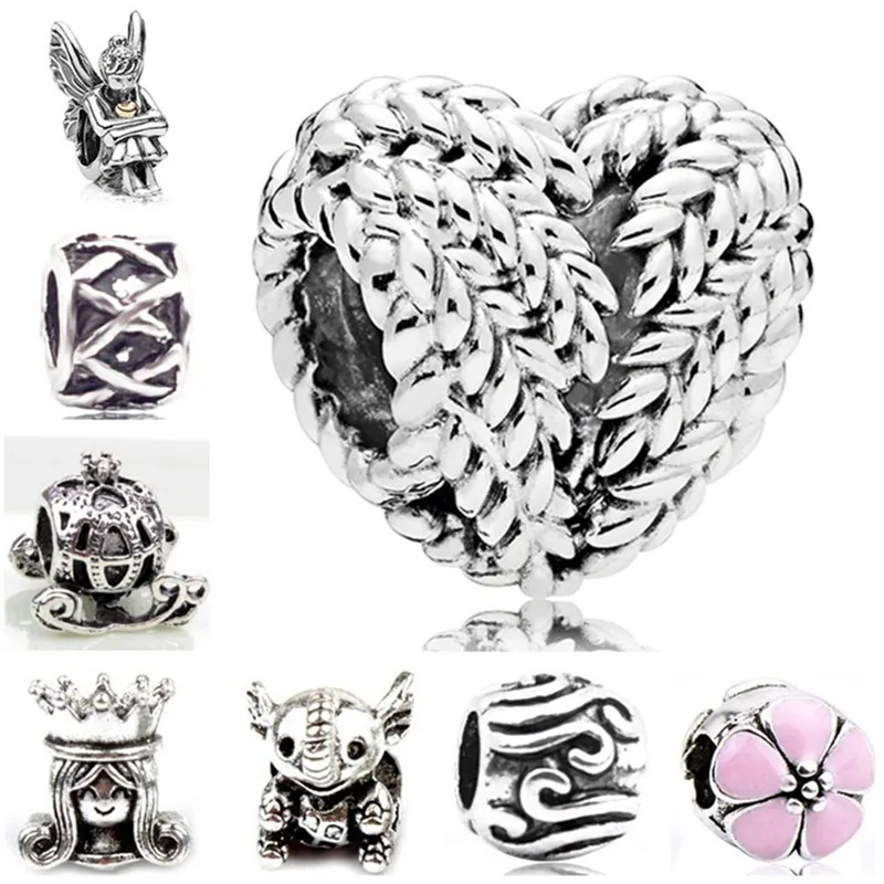 

Punk Silver Color Hollow Love Heart Elephant Witch Crown Owl Pendant Beads Fit Pandora Charm Bracelets for Women Making Jewelry