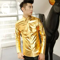Супер Рубашка слим личности красивый мужской светло-цветные костюмы председательствовал певец ночной клуб Золотой рубашка прилив мужской