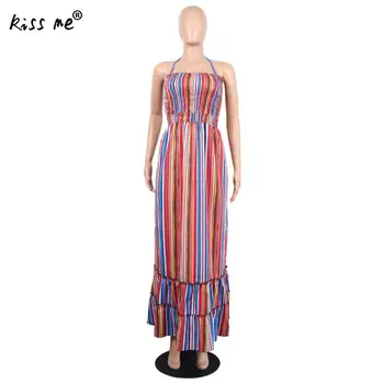 

Chiffon Backless Sexy Beach Dress Hollow Striped Slip Dress Backless Halter String Sun Dresses Women Summer Holiday Bohemian
