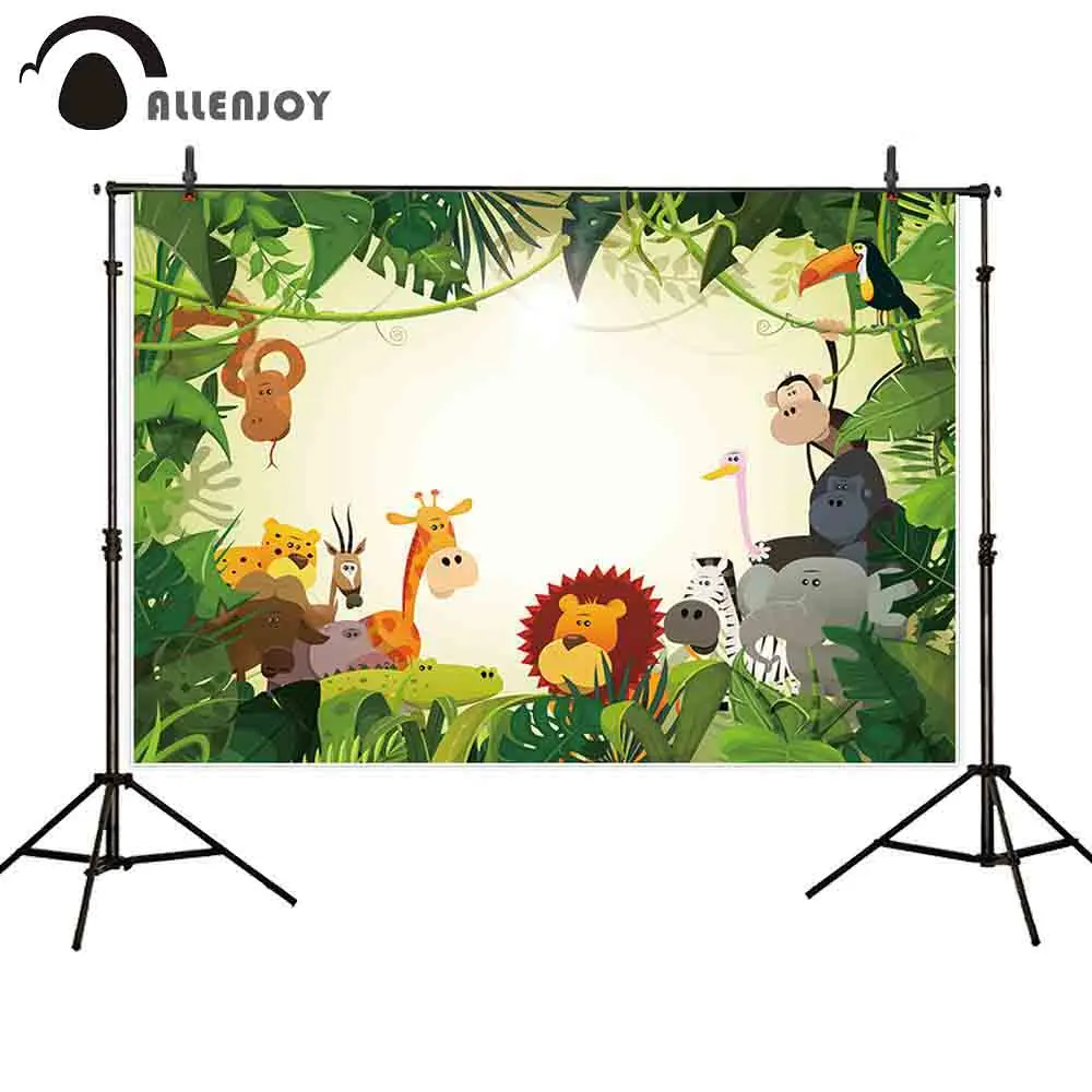 Allenjoy фотография фон для фото мультфильм Животные зеленые листья лес милый ребенок джунгли вечерние обои
