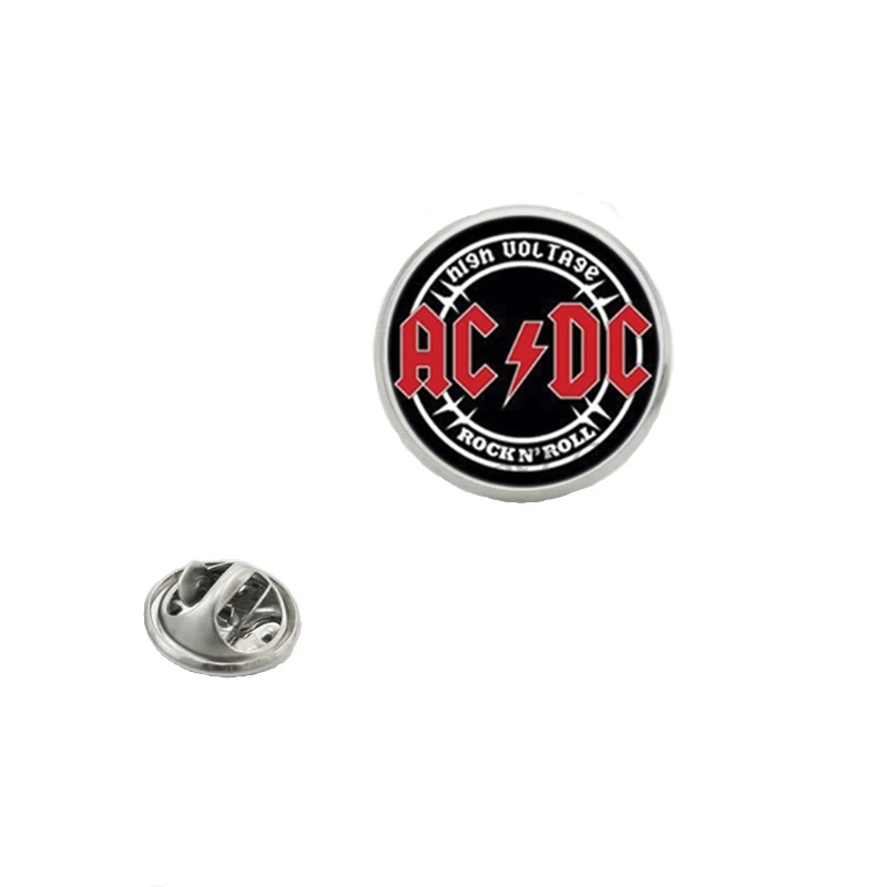 

HOT! New Fashion Classical POP Band Butterfly Clasp Pin Handmade Glass Dome ACDC Pins Fashion Jewelry