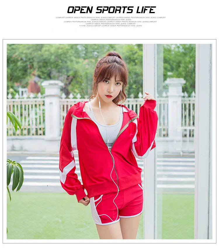 Autumn Outdoor Workout Gym Fitness Sportswear Striped Long Sleeve Hooded Women Zipper Yoga Coat Sports Hoodies Hiking Jacket 7