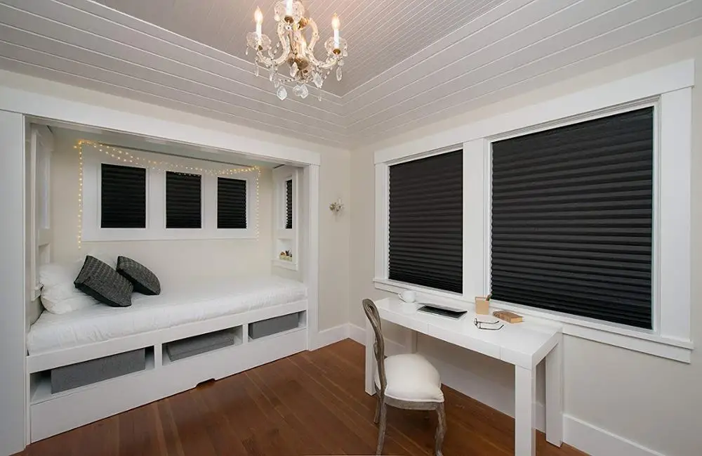 Persianas plisadas autoadhesivas negras ventana opaca 90x180 CM Persianas plisadas autoadhesivas negras ventana opaca 90x180 CM