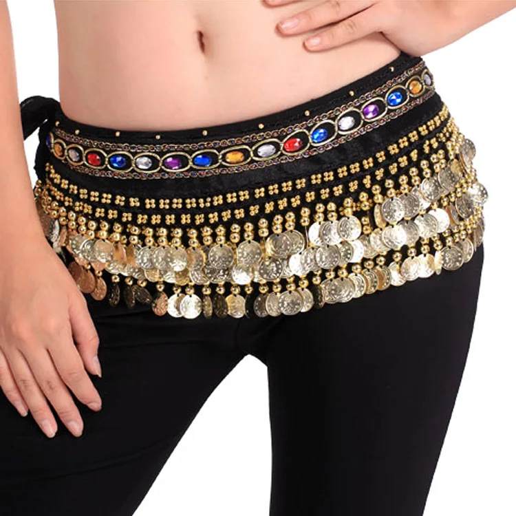 Celebration Integrity.1 Belly Dance Hip Scarf Black Gold Coins Belly Dance Skirt Dancers Decoration Party Belly Dance Belt Study Indian Dance Belt Belly Dance Waist Chain for Show
