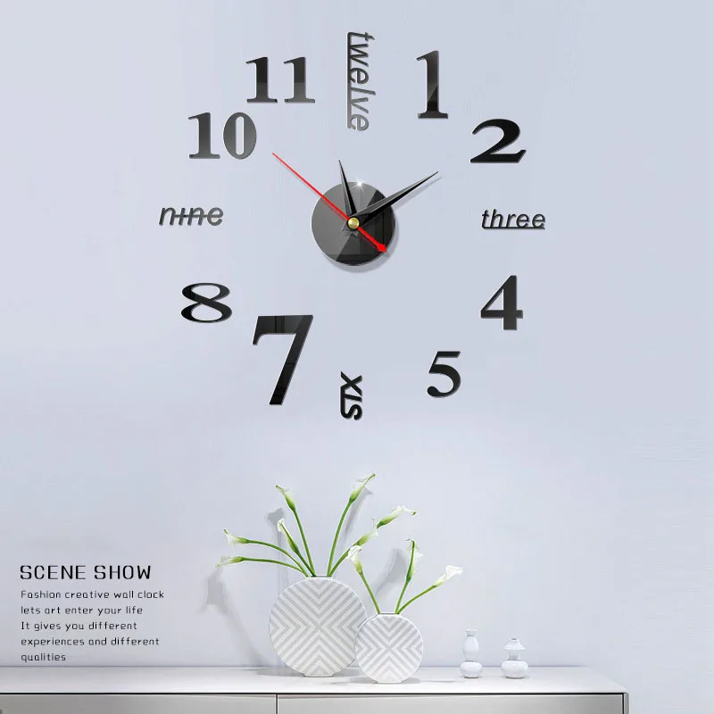 

3D DIY Wall Clock Decor Clock Stickers Wall Clock DIY Analog Quartz watches mirror Diy Living Room Home Decor Fashion Watches