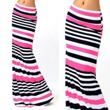 Юбка длинная майка в цыганском стиле стрейч Длинные юбки женские макси в полоску Размер S M L XL новые женские