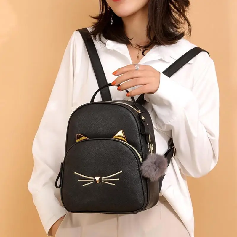 Подростковый рюкзак из искусственной кожи, школьные сумки для девочек с мультяшным котом, квадратный ранец, светильник, маленькая сумка на плечо