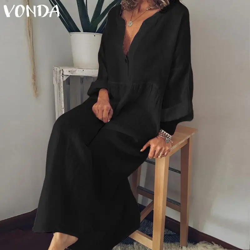 VONDA High Quality Chic Dresses Maternity Clothes For Pregnant Women Long Sleeve Solid Dresses Pregnancy Maternity Vestido