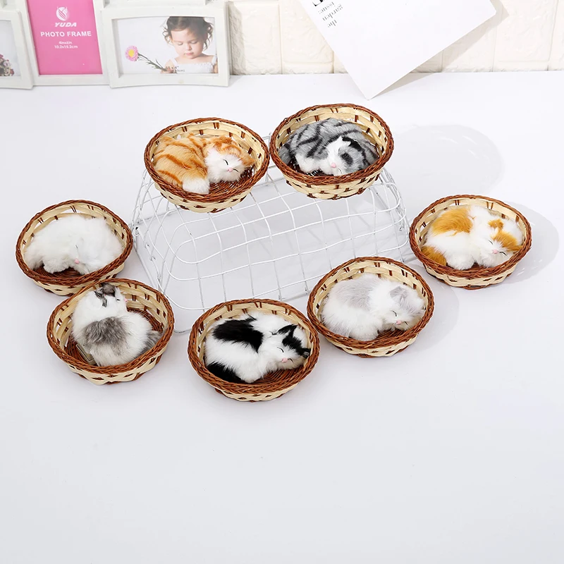 

Simulation Sleeping Cats Plush Toy Cute Animal Doll Shoe basket Kittens Cats Stuffed Toys For kids Gifts Home Decor Wholesale