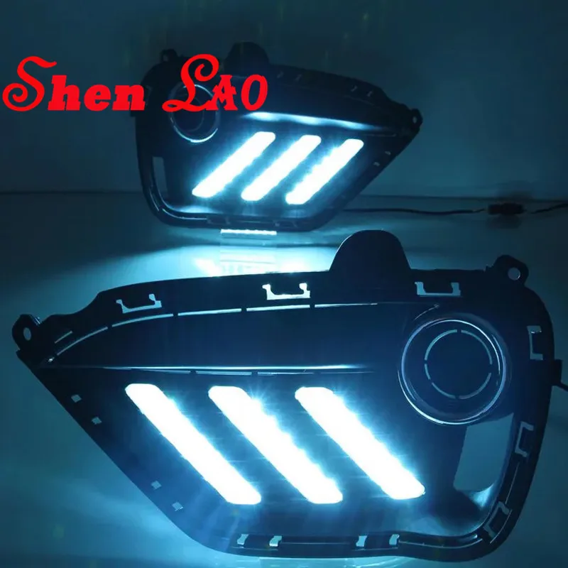 ShenLao led drl daytime running light for KIA 2017-2018 with yellow turn signal lights and blue night fog lamps | Автомобили и