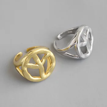 

1PC Authentic S925 Sterling Silver FINE Jewelry White/ Golds PEACE Sign Band ring adjust NO WAR TLJ652
