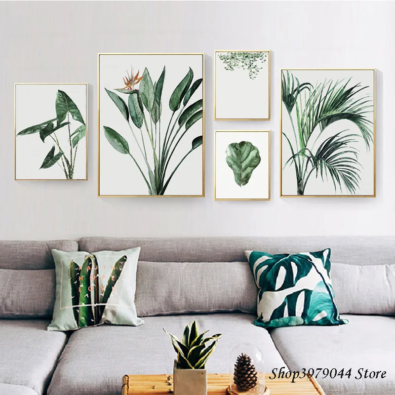

Watercolor Green Plants Leaves Wall Art Canvas Painting Nordic Poster Scandinavian Office Wall Pictures For Living Room Unframed