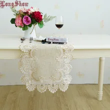 Longshow elegante Vintage bordado encaje Trim comedor Lino TV Stand ropa de cama Canibet cubierta camino de mesa