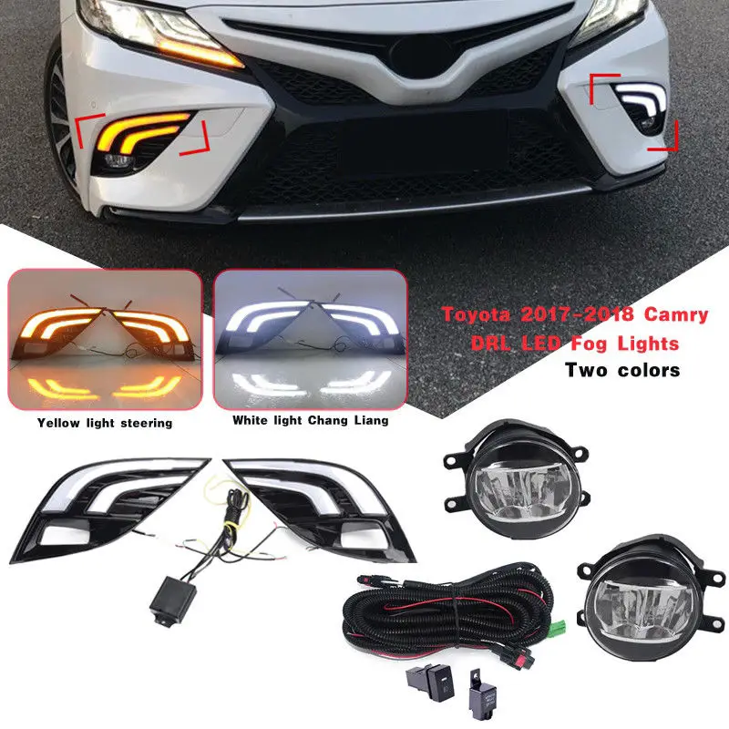 2 шт. светодиодный DRL автомобильный сигнальный фонарь, противотуманный светильник, монтажный комплект для Toyota Camry SE XSE светодиодный фонарь для багажника, автомобильный светильник в сборе