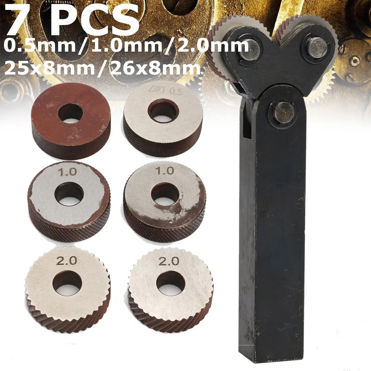 

7Pcs/Set Steel Knurling Tool Diagonal Dual Wheel Linear Knurl Kit Lathe Cutter Machine Tools Accessories 0.5mm/1mm/2mm Pitch New