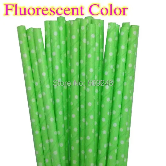 

100 Pcs Mixed Colors Old Fashioned Decorative Cute Party White Swiss Dot Printed Fluorescent Color Lime Green Paper Straws