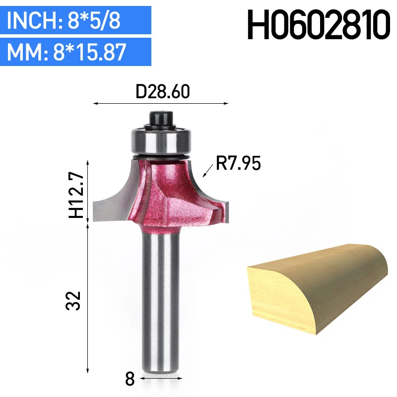 HUHAO 1 шт. 8 мм хвостовик Круглый-над фрезы для деревообрабатывающий инструмент Концевая мельница с подшипником Фрезерный резак угловой круглый над бит - Длина режущей кромки: H0602810
