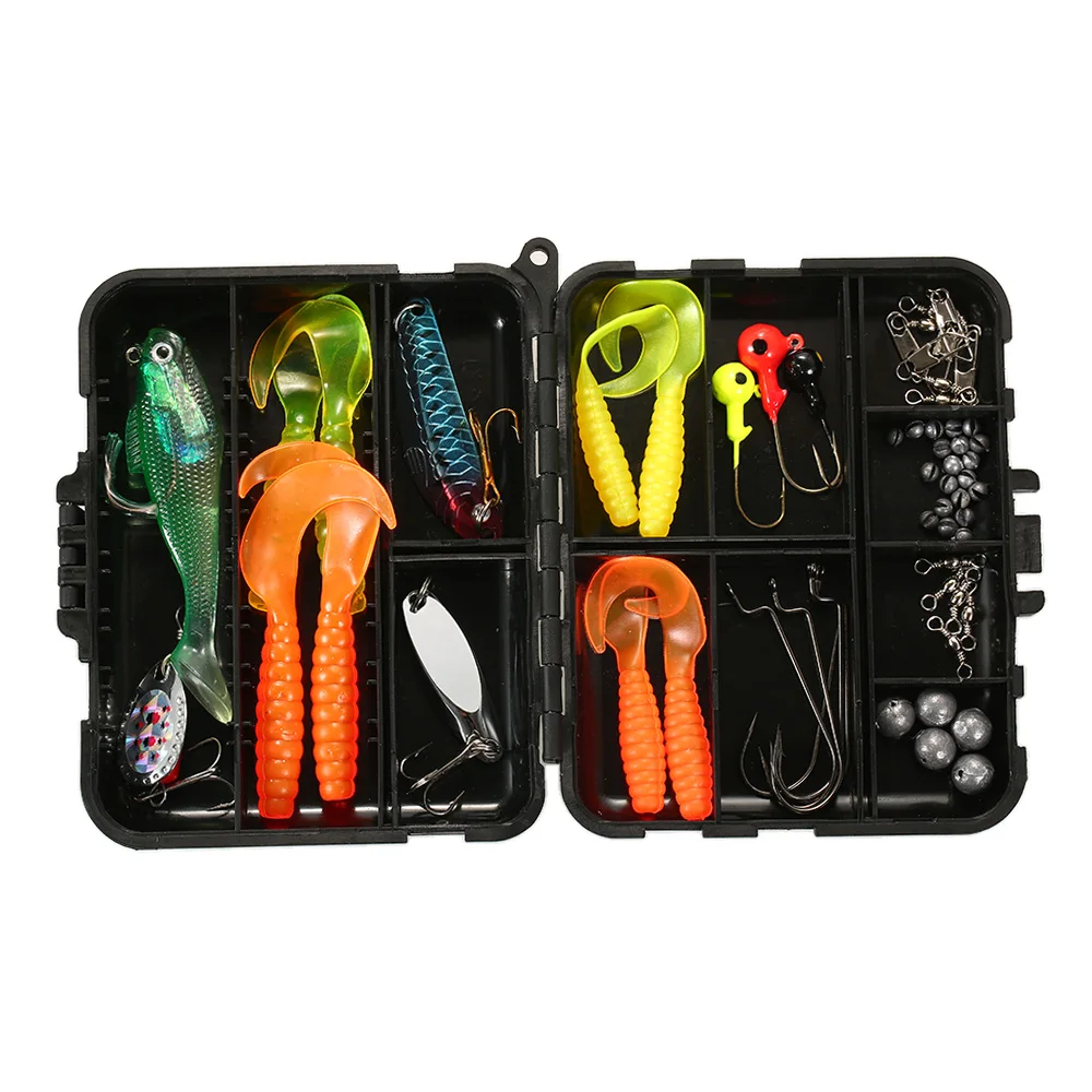 54PCS Soft Fishing Lures Tackle Mixed Hard Baits Soft Baits Fishing