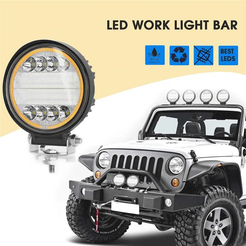 OKEEN 4inch 120W LED Work Light Bar Combo Offroad LED 4x4 Fog Light with Angel Eyes Yellow White Driving Light Lamp for Truck