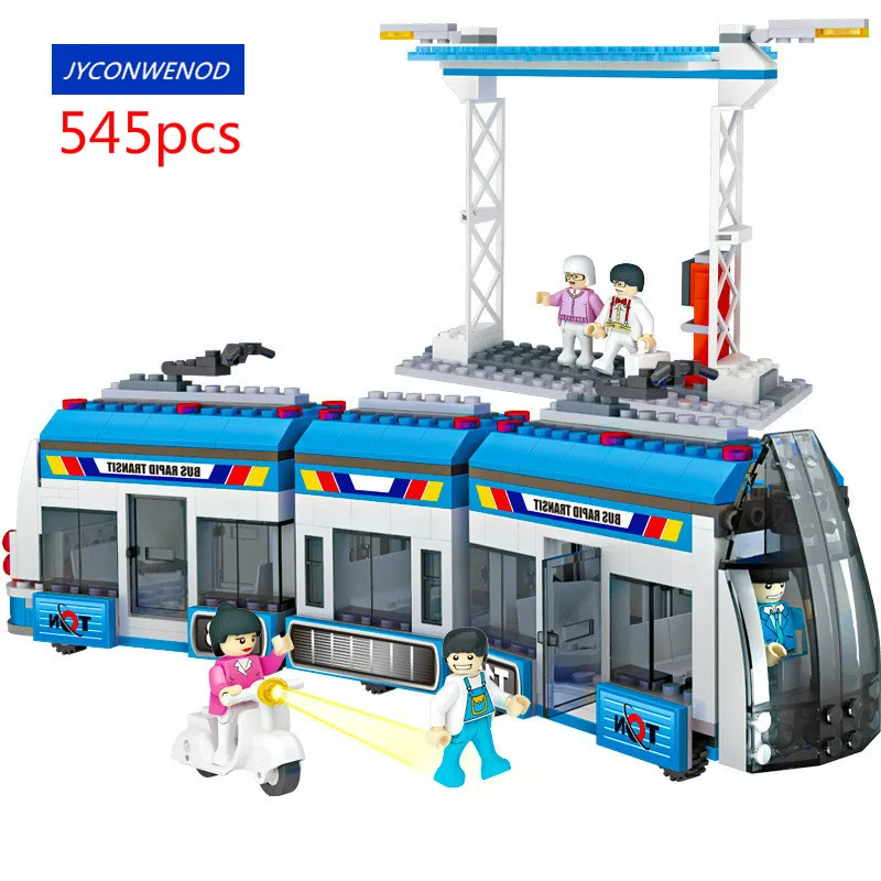 

Small particles 545pcs City Series CITY Town Bus Station Building Blocks Sets BRT Fast Bus Car Model Toys Toys for Children