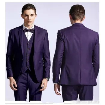 

Purple Slim Fit Groom men suit Tuxedos 2020 Notched Lapel Men's Wedding Prom Clothing Business Mens Suits (Coat+Pant+Vest+Bow)
