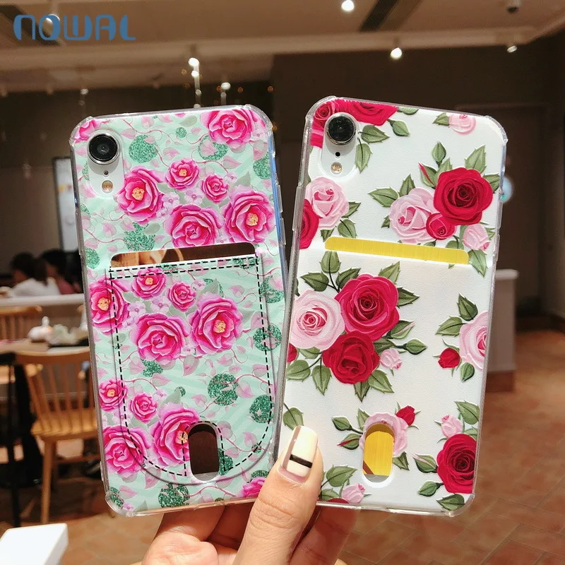 

NOWAL Card Holder Case For iPhone X XR XS Max Soft Silicon Flower Case For iPhone 7 6 6S 8 Plus Card Slot Back Cover Coque Funda