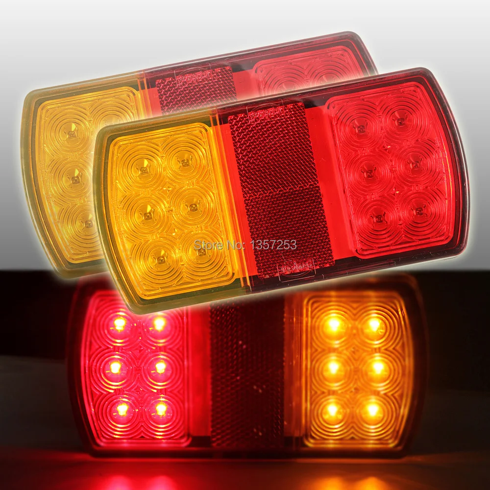 

2PCS 12V 12 LED Rear Stop Tail Light For Trailer Truck Caravan Boat Car 150*80*23MM(6.8)