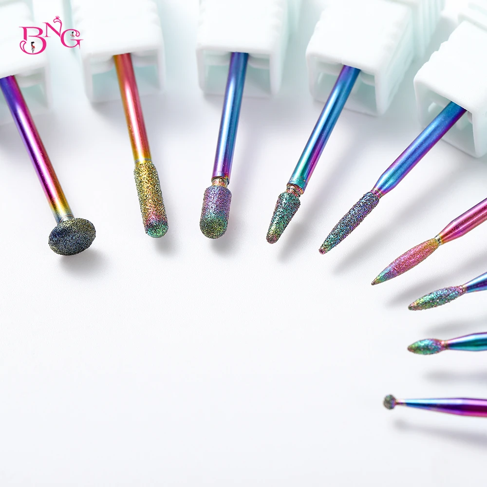 

BNG Rainbow Diamond Efile Nail Drill Bit Cuticle Cleaner 3/32" Electric Nail File Drill Rotary Burr Nail Salon Manicure Pedicure