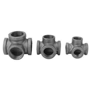 

5pcs 4 Way Malleable Iron Pipe Fitting Black Cast Iron Connector Pipe Connection