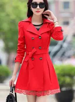 

Spring 2019 new, with long sleeve belt, women's sewing loose long trench coat
