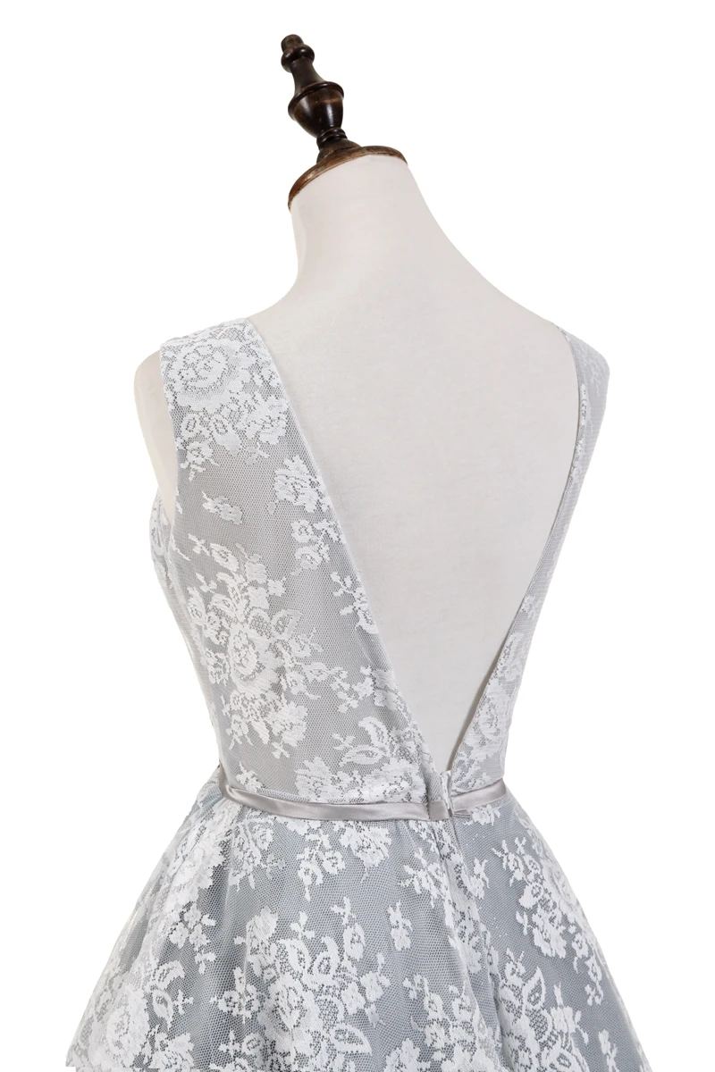 Новое поступление, Короткие коктейльные платья с v-образным вырезом,, Vestido de festa curto, Сексуальные вечерние платья с открытой спиной, серое кружевное платье, большие размеры