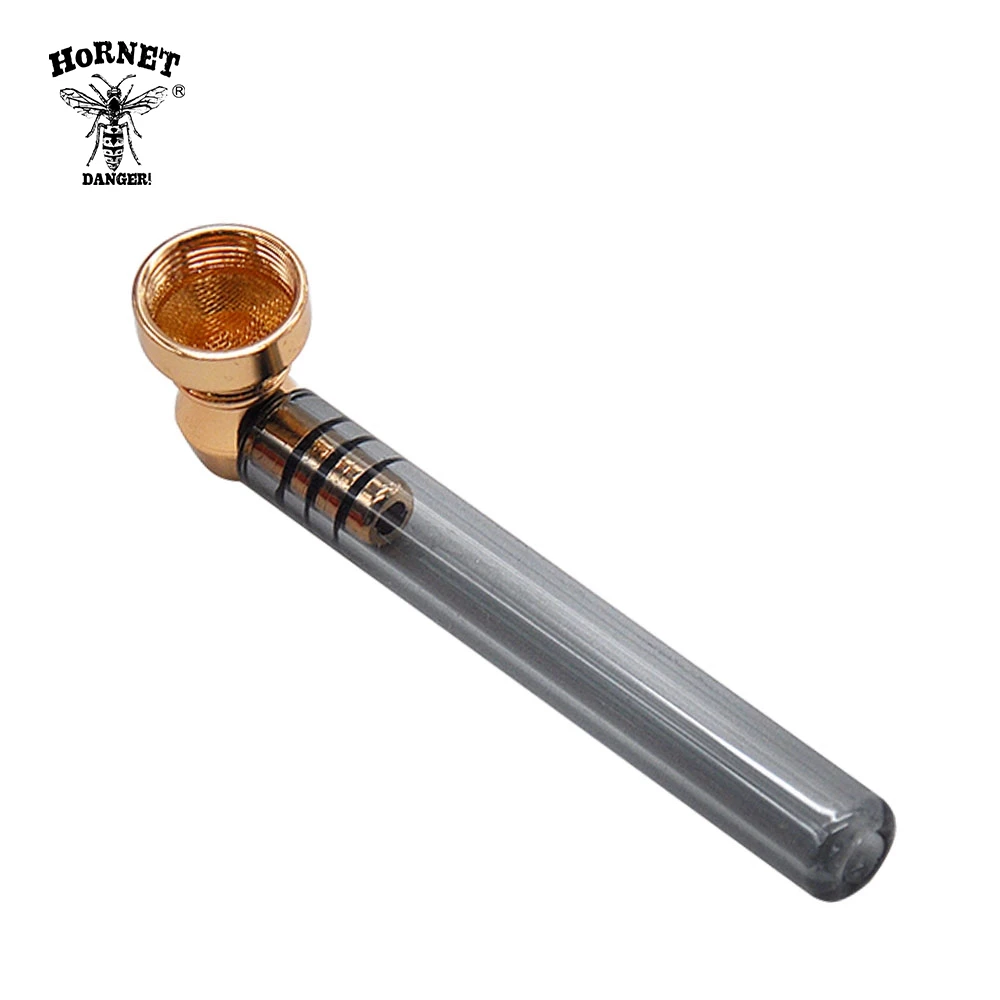 

HORNET Premium Glass Smoking Smoking Pipe With Clear Handle 93MM With Metal Bowl Metal Tobacco Hand Spoon Herb Pipes Accessories