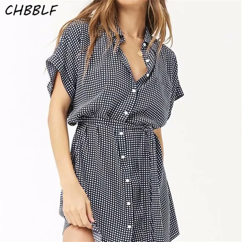 

CHBBLF women vintage plaid loose dress bow tie sashes short sleeve female casual mini dresses vestidos A8944