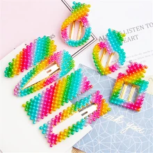 Корейская Летняя женская Милая заколка для волос карамельного цвета, флуоресцентная заколка ручной работы с бисером, вечерние заколки для волос с боковой челкой